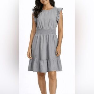 Nicole Miller Chic Gray Midi Dress with Ruffle‎ Sleeves